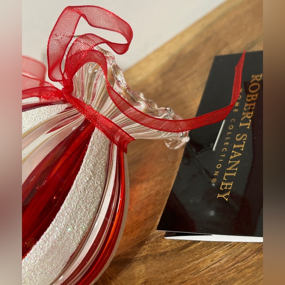 Robert Stanley Glass Christmas Ornament Wrapped Candy Cane Peppermint 4.25” NEW - Picture 2 of 3